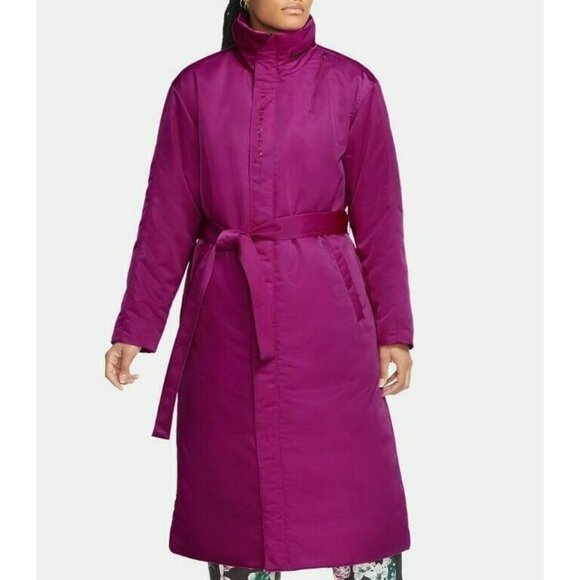 Womens Nike Jacket XL Long NSW Parka Thermal Insulation Loose Fit Fuchsia Purple - Picture 1 of 10